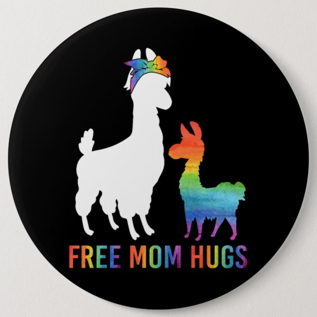 Free Mum Hugs Mama Llama 6 Cm Round Badge (Front)