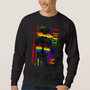 Free Mum Hugs Messy Bun Glasses Lgbt Us Flag Sweatshirt