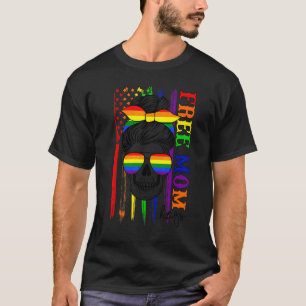 Free Mum Hugs Messy Bun Glasses Lgbt Us Flag T-Shirt