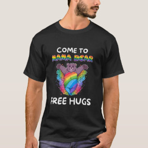 Free Mum Hugs Pride Month Mama Bear Rainbow Flag L T-Shirt