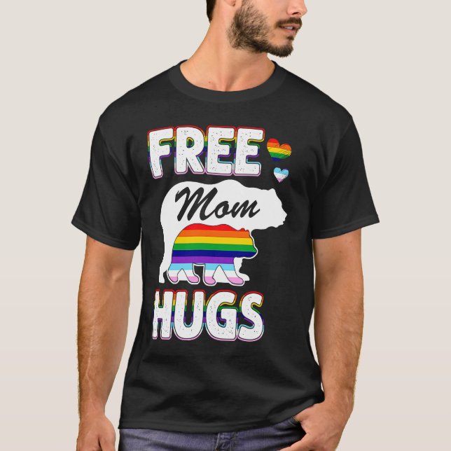 Free Mum Hugs Rainbow Grey Pride LGBT T-Shirt (Front)