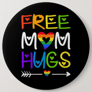 Free Mum Hugs  Rainbow Heart LGBT Pride 6 Cm Round Badge