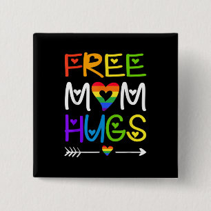 Free Mum Hugs Rainbow Heart LGBT Pride Month 15 Cm Square Badge