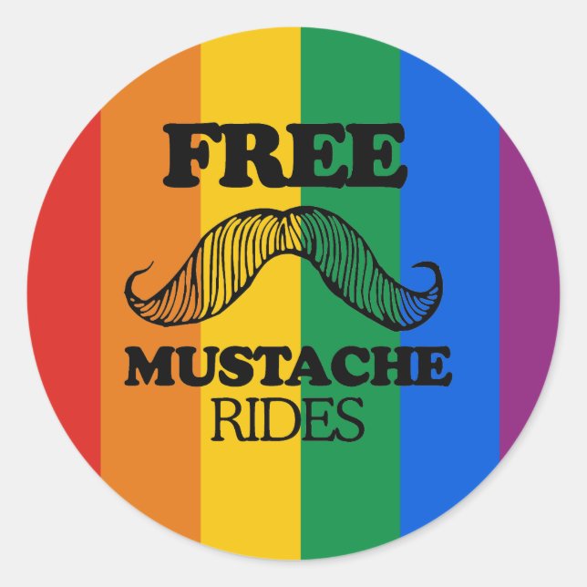 FREE MUSTACHE RIDES CLASSIC ROUND STICKER (Front)