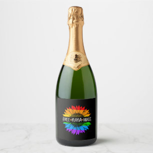 Free Nana Hugs Rainbow Sunflower LGBT Gay Pride Sparkling Wine Label