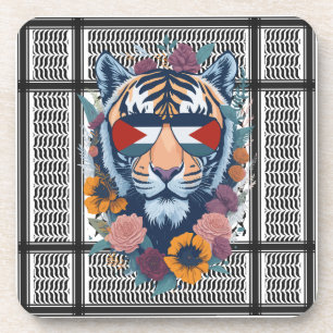 Free Palestine ARABIC WITH MAP tiger  Coaster