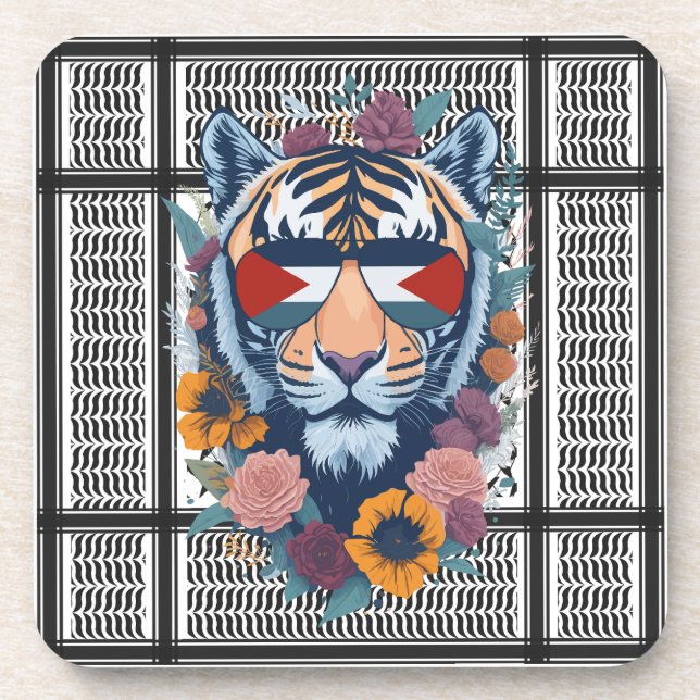 Free Palestine ARABIC WITH MAP tiger  Coaster (Front)