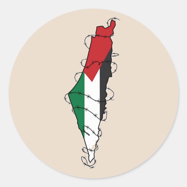 Free Palestine Barbed Wire Map Palestinian Freedom Classic Round Sticker (Front)