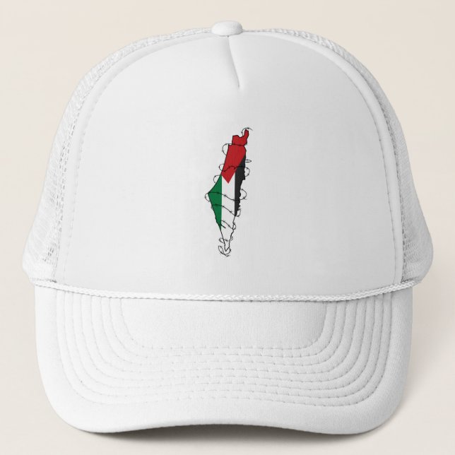 Free Palestine Barbed Wire Map Palestinian Freedom Trucker Hat (Front)