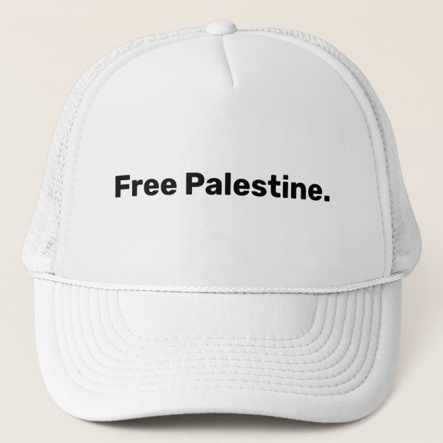 Free Palestine basic simple text supporting Gaza  Trucker Hat (Front)