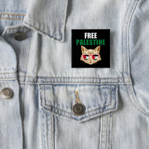 Free Palestine Cool Cat Palestinian Flag Gaza 15 Cm Square Badge