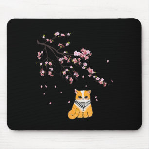 Free Palestine Cute Cat Cherry Blossom Sakura Flow Mouse Pad