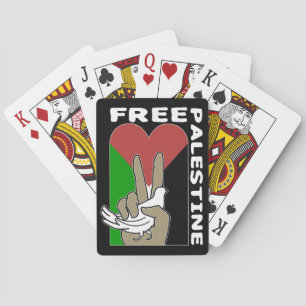 Free Palestine Dove Heart Peace Sign Black Playing Cards