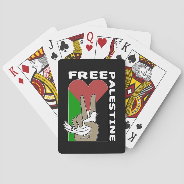 Free Palestine Dove Heart Peace Sign Playing Cards (Back)