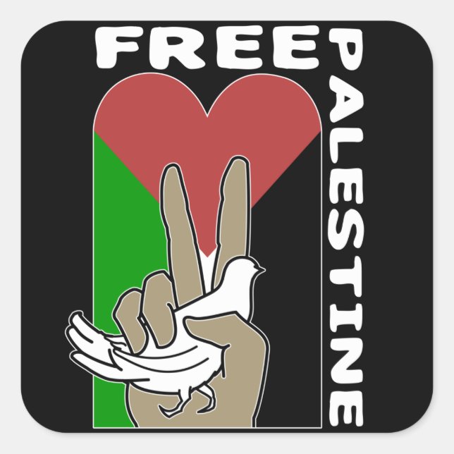 Free Palestine Dove Heart Peace Sign Square Sticker (Front)