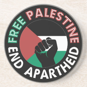 Free Palestine End Apartheid Flag Fist Black Coaster