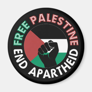 Free Palestine End Apartheid Flag Fist Black Magnet