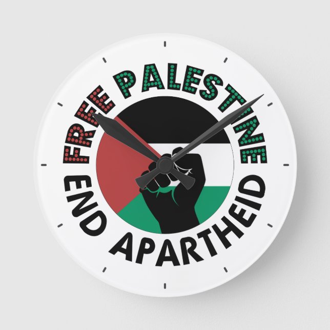 Free Palestine End Apartheid Palestine Flag Round Clock (Front)