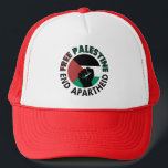 Free Palestine End Apartheid Palestine Flag Trucker Hat<br><div class="desc">Free Palestine End Apartheid white background 
 revolutionary fist
 Palestinian Flag of palestine
 Green Black White Red Palestine flag 
 End Apartheid Israel 
 Join the movement to save Palestinians from Israeli war of aggression 
 Boycott Israel Stop buying Israeli goods
 Middle East conflict</div>