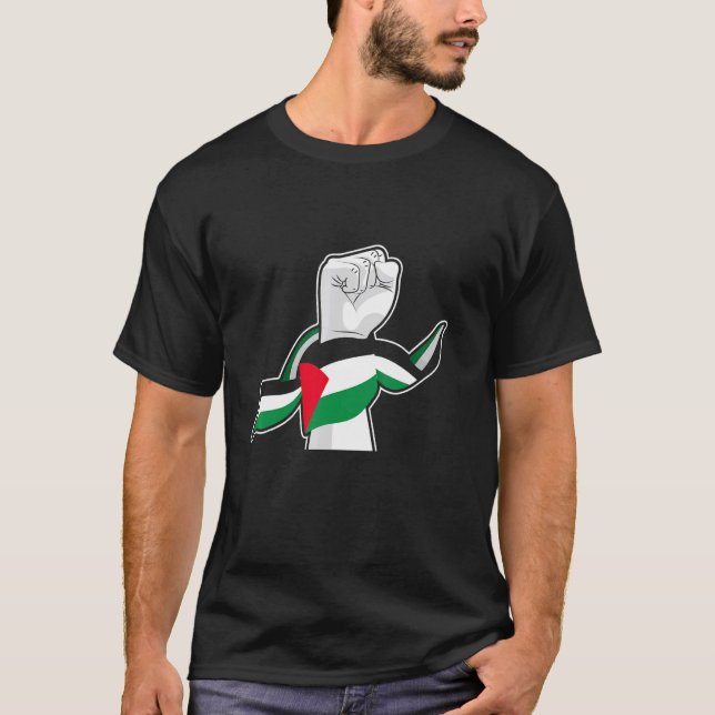 Free Palestine Fist And Flag T-Shirt (Front)
