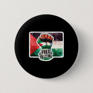 Free Palestine Flag And Fist Watercolour Sticker 6 Cm Round Badge