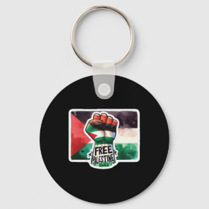 Free Palestine Flag And Fist Watercolour Sticker Key Ring