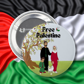 Free Palestine Flag Dove Olive Tree Family Cat 6 Cm Round Badge