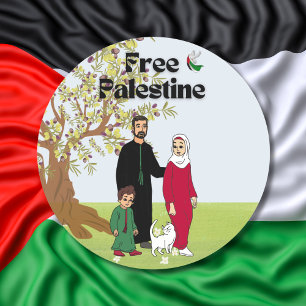 Free Palestine Flag Dove Olive Tree Family Cat Classic Round Sticker