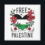 Free palestine flag magnet<br><div class="desc">Free palestine magnet Palestinian flag heart shape and flowers. I stand with Palestine activist accessory and gift idea.</div>