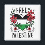 Free palestine flag magnet<br><div class="desc">Free palestine magnet Palestinian flag heart shape and flowers. I stand with Palestine activist accessory and gift idea.</div>