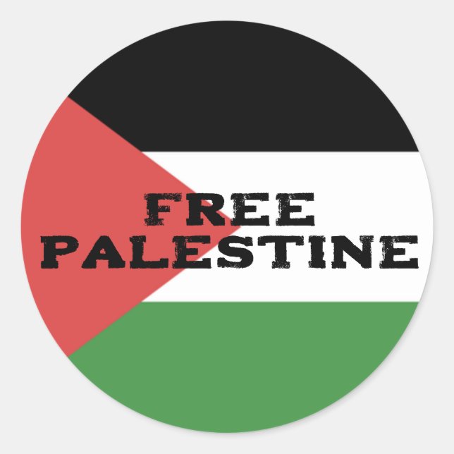 FREE PALESTINE FLAG RED BLACK GREEN WHITE CLASSIC ROUND STICKER (Front)