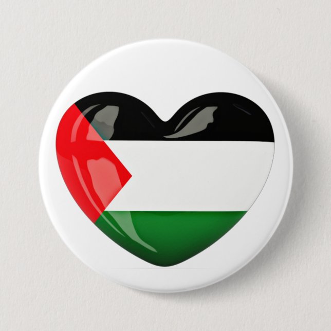 Free Palestine. Heart Shaped Palestinian Flag 7.5 Cm Round Badge (Front)