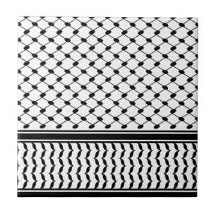 Free Palestine Keffiyeh pattern black and white Ceramic Tile
