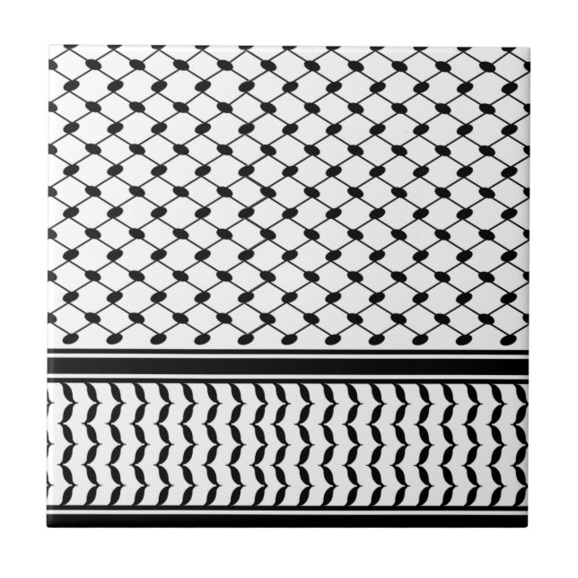 Free Palestine Keffiyeh pattern black and white  Ceramic Tile (Front)