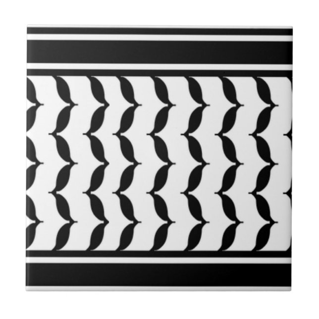 Free Palestine Keffiyeh pattern black and white  Ceramic Tile (Front)