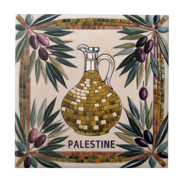 FREE PALESTINE olives branches mosaic ceramic tile (Front)