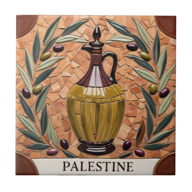FREE PALESTINE olives branches mosaic ceramic tile (Front)