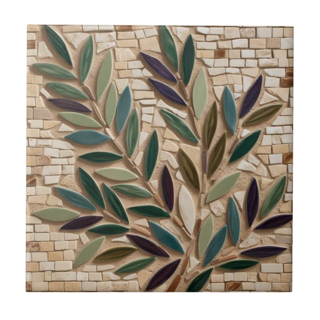 FREE PALESTINE olives branches mosaic ceramic tile (Front)