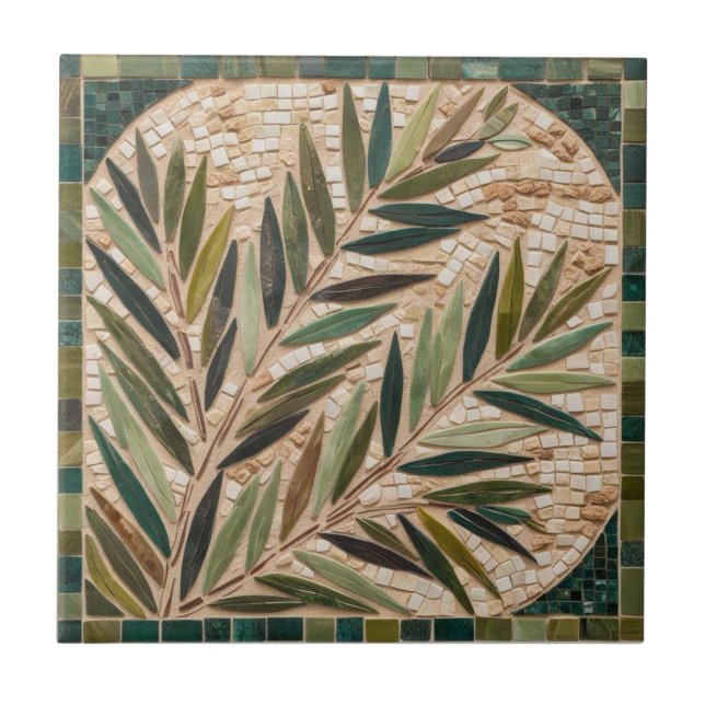 FREE PALESTINE olives branches mosaic ceramic tile (Front)
