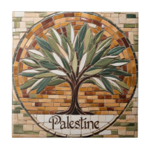 FREE PALESTINE olives branches mosaic ceramic tile