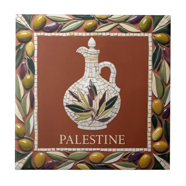 FREE PALESTINE olives branches mosaic ceramic tile (Front)