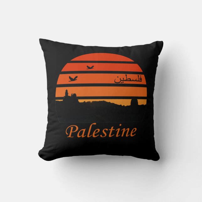 Free Palestine palastinian vintage sunset Cushion (Front)