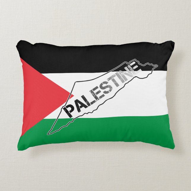 Free Palestine Palestine Map on Palestine Flag Decorative Cushion (Front)