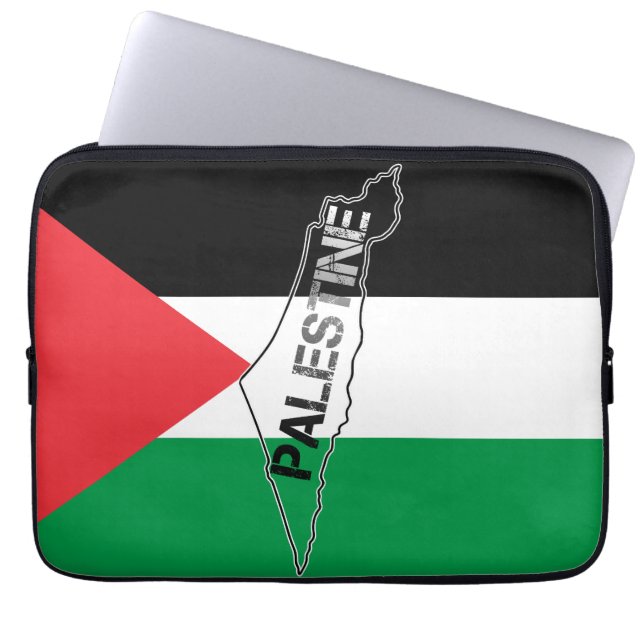 Free Palestine Palestine Map on Palestine Flag Laptop Sleeve (Front)