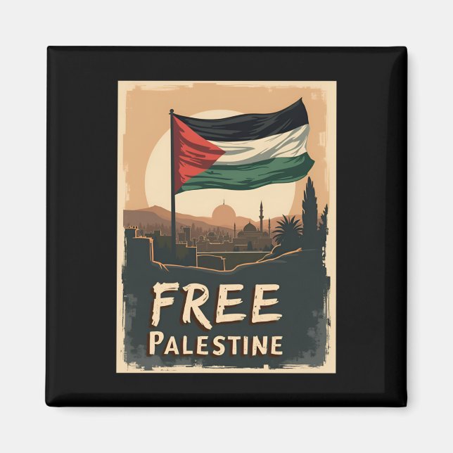 Free Palestine Palestinian Flag With Golden Palett Magnet (Front)