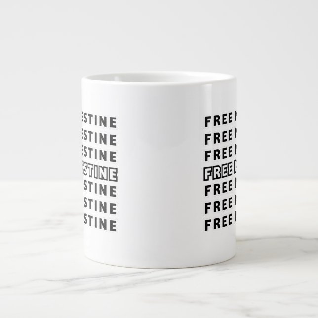 FREE PALESTINE Repeat Text typography Design  Large Coffee Mug (Front)