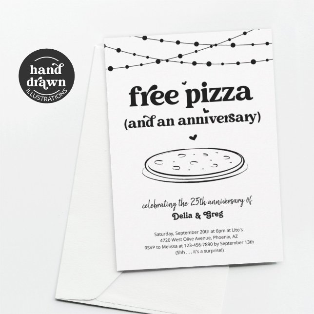 Free Pizza Funny Anniversary Party Invitation (Creator Uploaded)