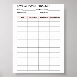 Free Printable Saving Money Tracker Template Poster