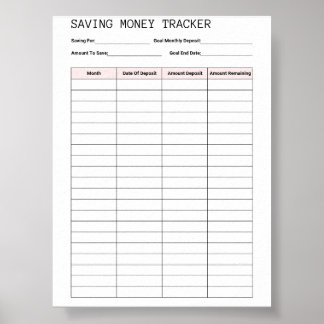 Free Printable Saving Money Tracker Template Poster