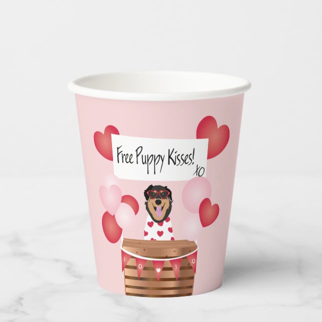 Free Puppy Kisses Valentine Dog Paper Cups (Front)